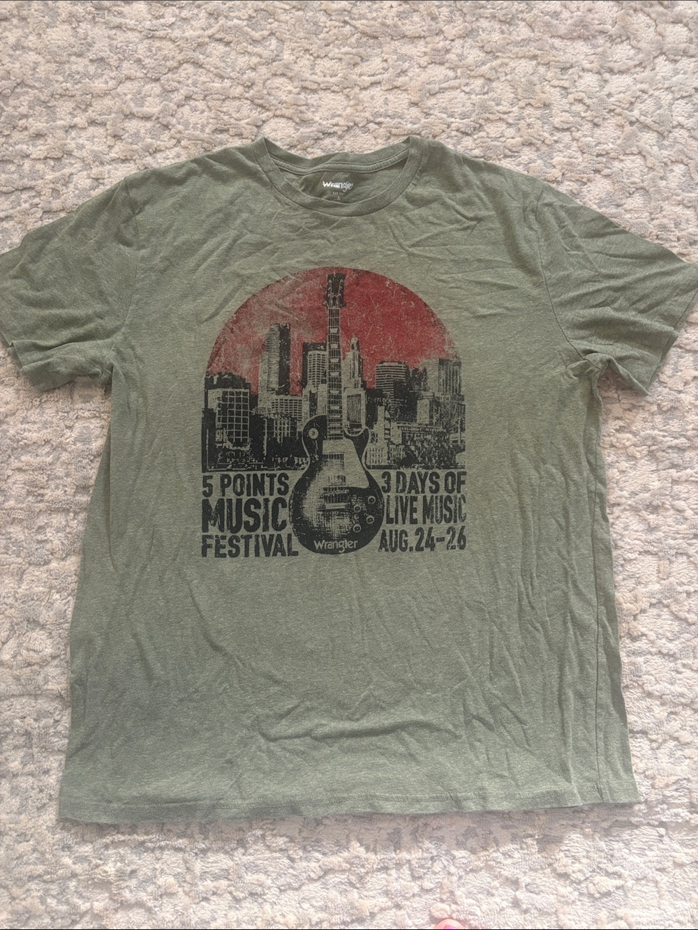 Wrangler Olive Green Music Festival Graphic Tee with Red Accent